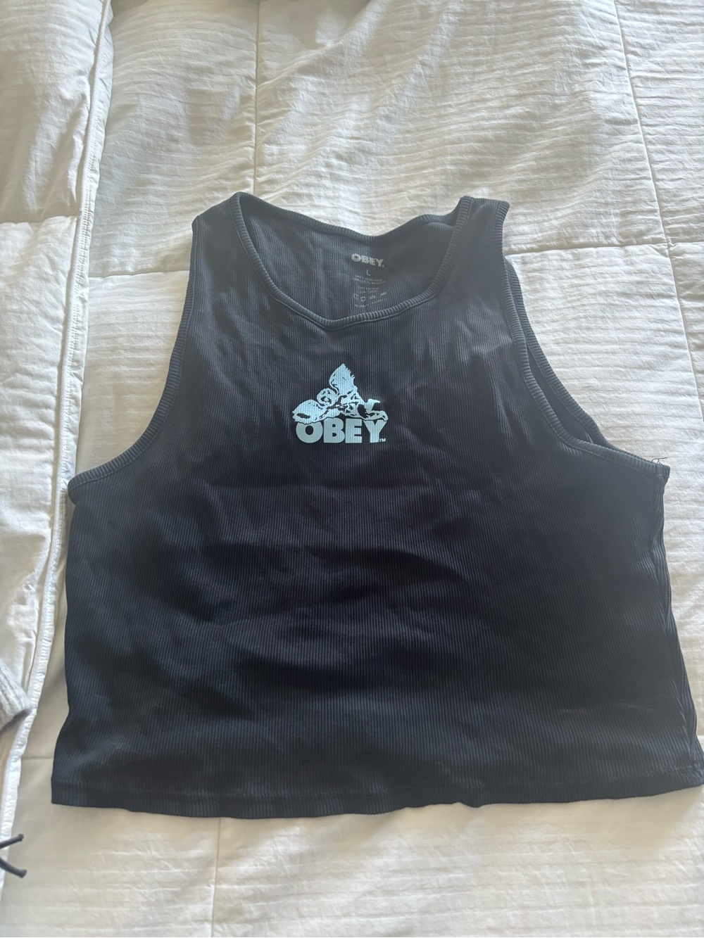 Obey Black Ribbed Logo Crop Top